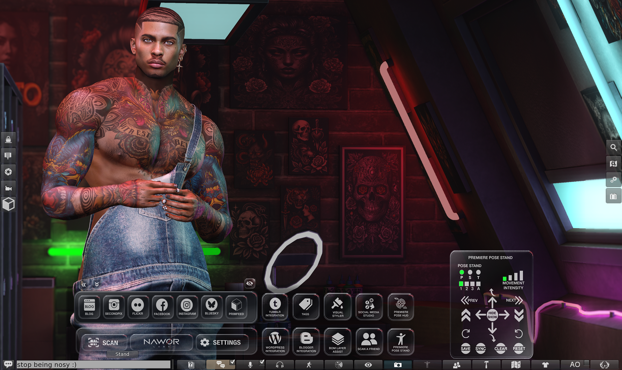 Rowan with the NAWOR Blogger HUD in Second Life